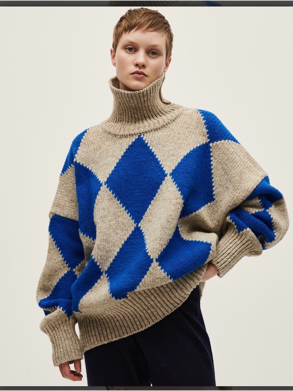 Baba blue diamond sweater turtleneck jumper no17 dawn